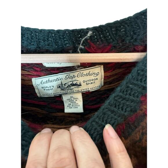 VTG Gap Hand Knit Fair Isle Heavy Sweater Green XL wool ski - Picture 2 of 3